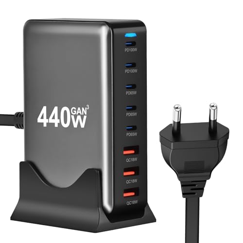 440W USB C Ladegerät Mehrfach, 8 Ports USB Schnellladegerät USB Ladestation mit 5 USB-C und 3 USB-A Charger PD PPS 100W USB C Netzteil für MacBook Pro/Air,iPad Pro/Air,Sumsung usw von QIQIAZI
