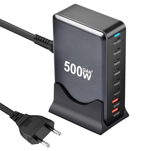 500W USB C Ladegerät Mehrfach, 8 Ports USB Schnellladegerät USB Ladestation mit 6 USB-C und 2 USB-A Charger PD PPS 100W USB C Netzteil für MacBook Pro/Air,iPad Pro/Air,Sumsung usw von QIQIAZI