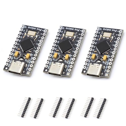 Pro Micro 32U4,QIQIAZI Pro Micro Entwicklungsplatine, Pro Micro 5V/16MHz Mikrocontroller, mit 2 Pin Header, mit Typ C Schnittstelle, kompatibel mit Arduino (3 Stück) von QIQIAZI