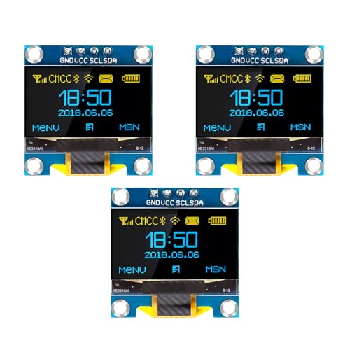 QIQIAZI 0,96 Zoll OLED Display I2C Modul,3PCS I2C Display Modul 128 x 64 Pixel I2C Bildschirm Anzeigemodul kompatibel mit Arduino und Raspberry Pi(Gelb/Blau) von QIQIAZI