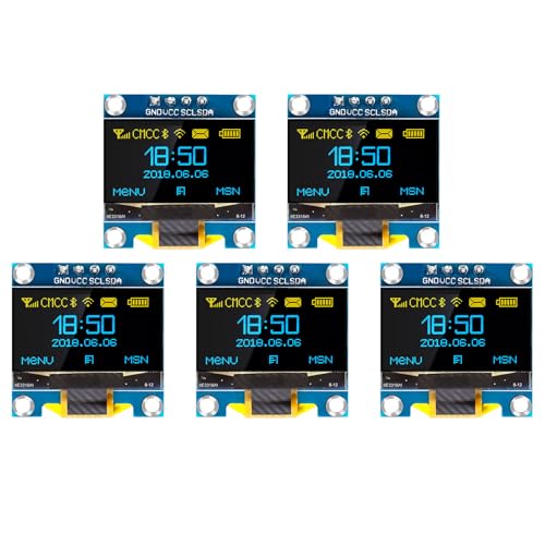 QIQIAZI 0,96 Zoll OLED Display I2C Modul,5PCS I2C Display Modul 128 x 64 Pixel I2C Bildschirm Anzeigemodul kompatibel mit Arduino und Raspberry Pi(Gelb/Blau) von QIQIAZI