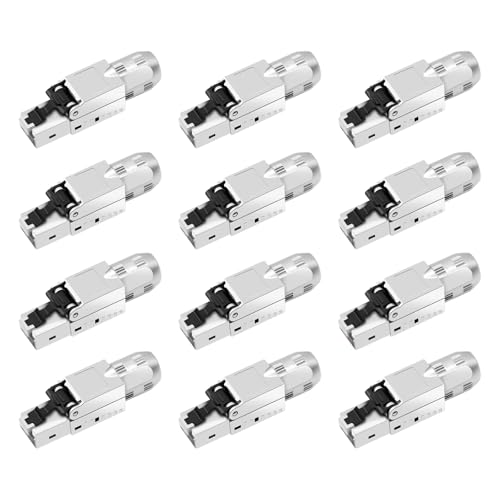 RJ45 Stecker Werkzeuglos Netzwerkstecker,LAN Stecker Werkzeuglos, Kompatibel Cat 7,Cat 6a,Cat 6 Netzwerkkabel, Ethernet Stecker Bis zu 10 Gbps | 1000M Stabile Signalübertragung (12) von QIQIAZI