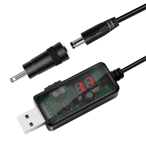 USB Boost Konverter Kabel DC 5V auf 9V 12V USB auf DC 5,5 x 2,1 mm und 3,5 x 1,35 mm Adapter,USB Spannungskonverter Ladekabel,USB auf DC 1.5A USB Step-UP Kabel mit LED Display von QIQIAZI