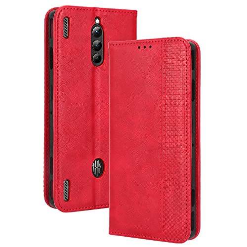 QISUO Business PU Leder + PC Design Magnetverschluss Flip Wallet Schutzhülle for ZTE Nubia Red Magic 8 Pro/RedMagic 8 Pro Plus (Farbe : rot, Size : for 8Pro) von QISUO