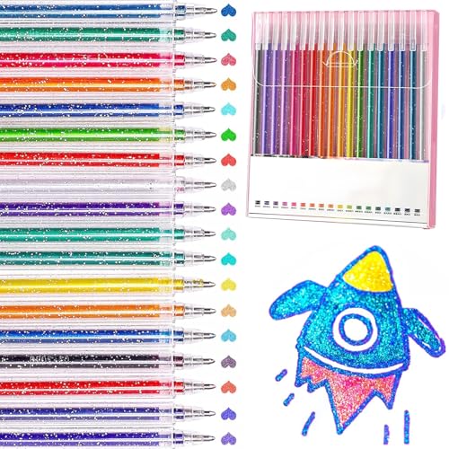 Verträumt Glitzerstifte, 18 Farben Schimmernde Kugelschreiber Set, Fließende Sand Gel Stifte Farbwechsel Sterne Stift Set Gelschreiber, Bunte Gel Stifte mit Glitzer für Zeichnen Markieren Schreiben von QITIXI:OU