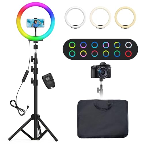 Ringlicht mit Stativ Handy - Ringleuchte LED mit 35 RGB-Modi - 3 Lichteffekten und 10 Einstellbarer Helligkeit mit Handyhalterungen Können Sie Kann für TikTok-Schießen Verwendet Werden - QIUOIO Ringlicht mit Stativ Handy - Ringleuchte LED mit 35 RGB-Modi - 3 Lichteffekten und 10 Einstellbarer Helligkeit mit Handyhalterungen Können Sie Kann für TikTok-Schießen Verwendet Werden - QIUOIO von QIUOIO
