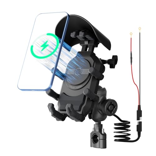 QIUWENSP Motorrad Handyhalterung mit Ladefunktion (15W Wireless+USB+Type-C), Vibrationsgedämpfte Handy Halterung für Motorrad, Universelle Smartphone Halter mit Schnellladung, IPX6 Wasserdicht von QIUWENSP