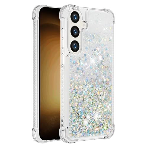 QIVSTAR Hülle für Samsung Galaxy S24, Glitzer Bling Sparkle Treibsand fließende Flüssigkeit Weiche TPU Silikon Hülle Klar Frauen Mädchen Luxus Hülle für Samsung Galaxy S24 Silber Love YBW von QIVSTAR