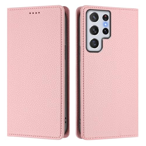 QIWEIQING Brieftasche Handyhülle für Samsung Galaxy S22 Ultra, Premium Mode Leder Klappbar Tasche Hülle Magnet 2 Kartenfächer Standfunktion Schutzhülle für Samsung Galaxy S22 Ultra Rosa YBZ von QIWEIQING