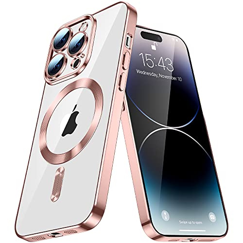 QIWEIQING Clear Magnetic für iPhone 15 Pro Max Hülle Durchsichtig Silikon Handyhülle mit Magnetische Kratzresistente Stoßfest Magnetische Schutzhülle für iPhone 15 Pro Max 6.7". Rose Gold YIX von QIWEIQING