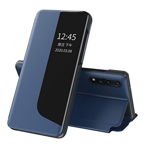 QIWEIQING Handyhülle für Huawei P20 Pro Hülle Klappbar, Luxus Dünn Spiegel Flip Leder Hard PC Stoßfest Hülle mit Ständer Klappbar, Hülle Smart Clear View für Huawei P20 Pro. Blue QH3 von QIWEIQING