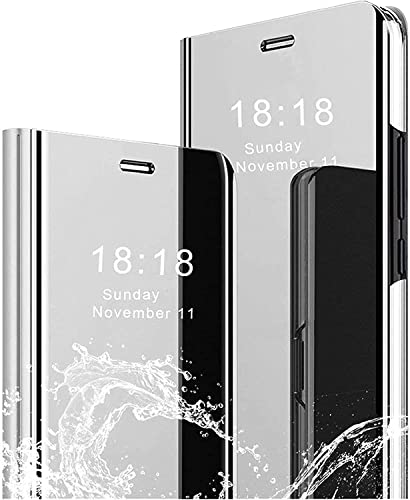 QIWEIQING Hülle Kompatibel mit iPhone 15 Hülle, Handyhülle Spiegel Makeup Flip Handy Case PC Stand Mirror Schutzhülle für iPhone 15 Mirror Silver QH von QIWEIQING