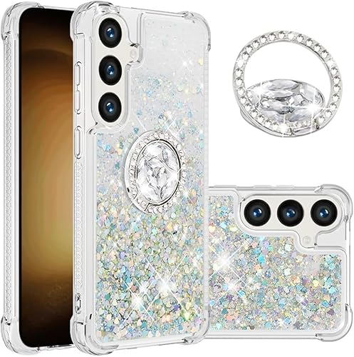 QIWEIQING Hülle für Redmi Note 13 Pro 4G, [Silver Back] Mädchen Glitzern Kratzfest Hülle mit Ring Ständer, Leicht Cover Silikon Schutzhülle für Xiaomi Poco M6 Pro 4G.Silver YBH von QIWEIQING