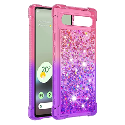 QIWEIQING Kompatibel mit Google Pixel 7a Glitzer Handyhülle, Hülle Flüssig Treibsand Mädchen Frauen Glitter Quicksand Weich TPU Bumper Silikon Schutzhülle für Google Pixel 7a.Pink Purple YBJ von QIWEIQING