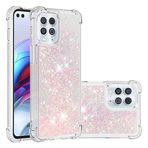 QIWEIQING Kompatibel mit Motorola Moto G100 Glitzer Hülle, Mädchen Glitzern Handyhülle,Paillette Flüssigkeit Clear Silikon Handyhülle Schutzhülle für Motorola Edge S / G100.Silver Pink YBL von QIWEIQING