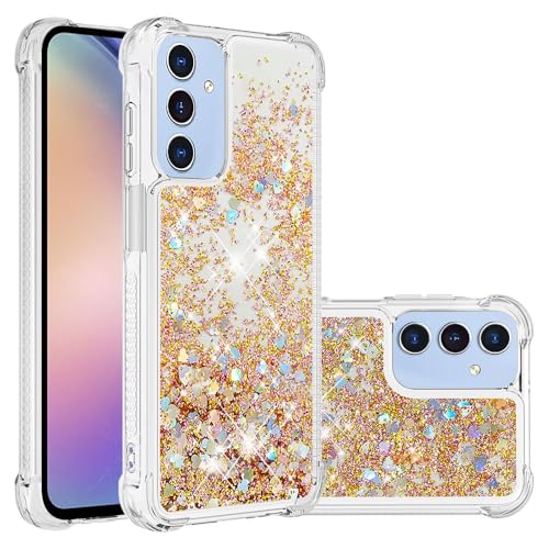 QIWEIQING Kompatibel mit Samsung Galaxy A15 5G Glitzer Handyhülle, Hülle Flüssig Treibsand Mädchen Frauen Quicksand Weich TPU Bumper Silikon Schutzhülle für Galaxy A15 5G.Golden YBL von QIWEIQING