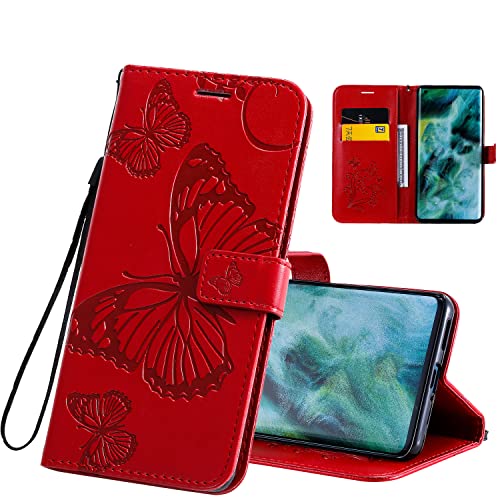 QIWEIQING Kompatibel mit Samsung Galaxy A40 Leder Handy Hülle, Wallet Case Flip Cover Schutzhülle Brieftasche mit Magnetverschluss Kartenfächer,Flip Case für Samsung A40 Red KT von QIWEIQING