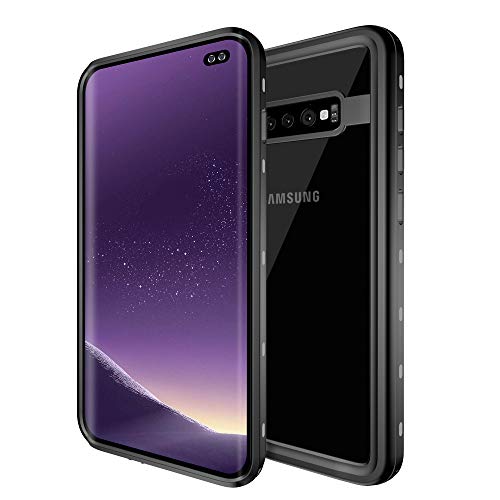 QIWEIQING Kompatibel mit Samsung Galaxy S10 Plus Hülle, IP68 wasserdichte Outdoor Handyhülle, 360 Grad Schutzhülle Staubdicht Sturzfest Stoßfest Bumper Cover für Galaxy S10 Plus.Schwarz FSK von QIWEIQING