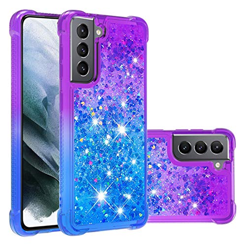 QIWEIQING Kompatibel mit Samsung Galaxy S21 Glitzer Leicht Hülle, Handyhülle Flexibel TPU Silikon Cover Erhöhte Kanten Flüssigkeit Treibsand Schutzhülle für Galaxy S21.Purple Blue YBJ von QIWEIQING