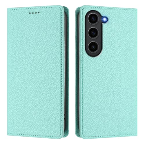 QIWEIQING Kompatibel mit Samsung Galaxy S23 Plus Hülle, Leder Flip Handyhülle Schutzhülle Tasche mit Standfunktion und Magnet Kartenfach Schutzhülle für Samsung Galaxy S23 Plus Mintgrün YBZ von QIWEIQING