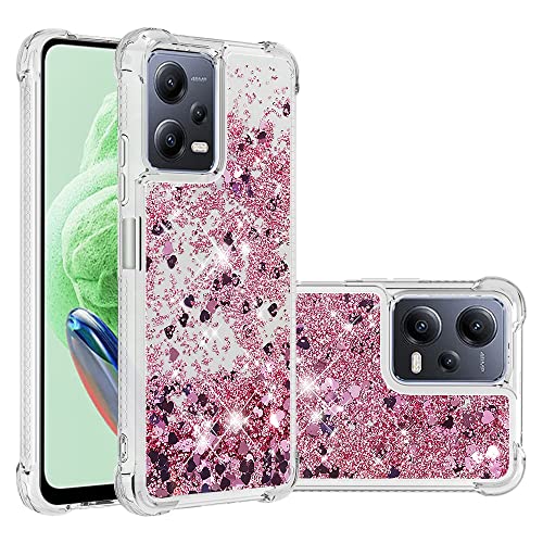 QIWEIQING Kompatibel mit Xiaomi Poco X5 5G Glitzer Hülle, Mädchen Glitzern Handyhülle, Leicht Flüssigkeit Clear Back Cover rutschfest Silikon Schutzhülle für Redmi Note 12 5G.Rose Gold YBL von QIWEIQING