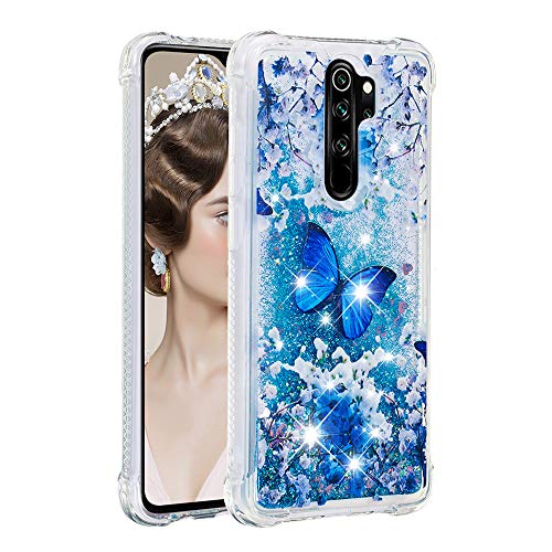 QIWEIQING Kompatibel mit Xiaomi Redmi Note 8 Pro Glitzer Hülle,Mädchen Glitzern Handyhülle,Paillette Flüssigkeit Clear Silikon Schutzhülle für Xiaomi Redmi Note 8 Pro Blue Butterfly YB von QIWEIQING