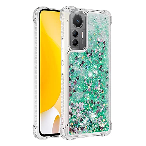 QIWEIQING Kompatibel mit für Xiaomi Mi 12 Lite Glitzer Leicht Hülle, Handyhülle Flexibel TPU Silikon Cover Erhöhte Kanten Flüssigkeit Treibsand Schutzhülle für Xiaomi 12 Lite.Green YBL von QIWEIQING