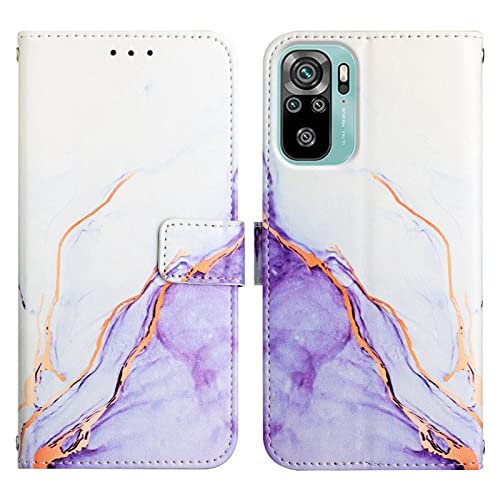 QIWEIQINGWH Handyhülle kompatibel für Xiaomi Redmi Note 10 4G Hülle Leder Tasche Muster Marmor mit kartenfach Brieftasche Schutzhülle Cover Lederhülle für Redmi Note 10S.White Purple YBP von QIWEIQINGWH