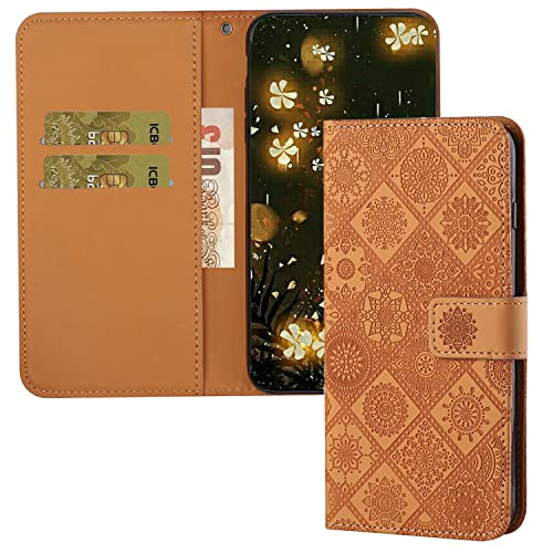 QIWEIQINGWH Kompatibel für Xiaomi Redmi Note 8T Hülle Embossed Premium Leder Flip Brieftasche Kartenfächern Holder Magnetic Ständer Schutzhülle Handyhülle für Redmi Note 8T Brown XCH von QIWEIQINGWH
