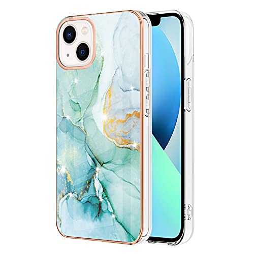 QIWEIQINGWH Kompatibel mit Marmor Hülle für iPhone 13 6.1", Shlank Glänzend Marble Muster Handyhülle, Weich TPU Case Ultra Dünn Schutzhülle für iPhone 13 6.1".Green YBD von QIWEIQINGWH