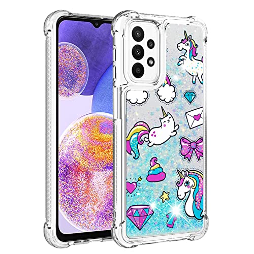 QIWEIQINGWH Kompatibel mit Samsung Galaxy A23 4G Glitzer Hülle,Mädchen Glitzern Handyhülle,Paillette Flüssigkeit Clear Silikon Schutzhülle für Samsung Galaxy A23 4G / 5G Pink Pony YB von QIWEIQINGWH