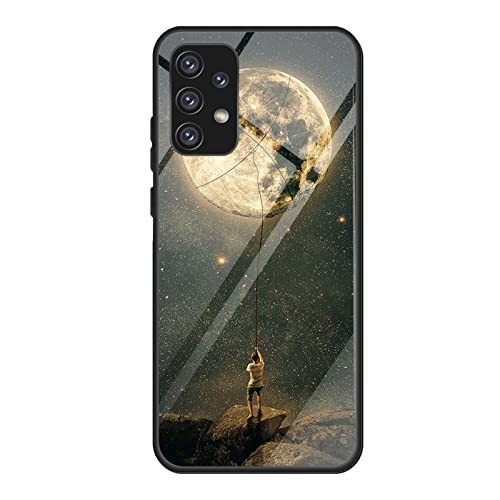 QIYIN Farbverlauf Glas Hülle für Samsung Galaxy A13 4G, TPU/PC Silikon Schutzhülle Bunt Panzerglas Handyhülle, Stoßfeste TPU Bumper Case (Mond) von QIYIN