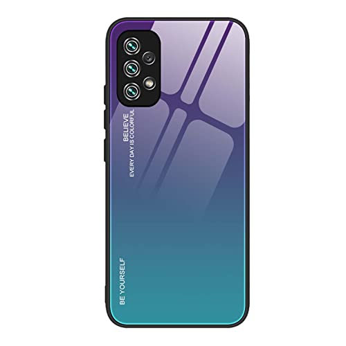QIYIN Farbverlauf Glas Hülle für Samsung Galaxy A23 5G/4G, TPU/PC Silikon Schutzhülle Bunt Panzerglas Handyhülle, Stoßfeste TPU Bumper Case (Lila blau) von QIYIN