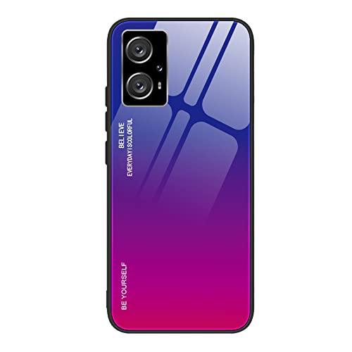 QIYIN Farbverlauf Glas Hülle für Xiaomi Poco X4 GT 5G, TPU/PC Silikon Schutzhülle Bunt Panzerglas Handyhülle, Stoßfeste TPU Bumper Case (Blau Rot) von QIYIN