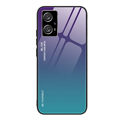 QIYIN Farbverlauf Glas Hülle für Xiaomi Poco X4 GT 5G, TPU/PC Silikon Schutzhülle Bunt Panzerglas Handyhülle, Stoßfeste TPU Bumper Case (Lila blau) von QIYIN