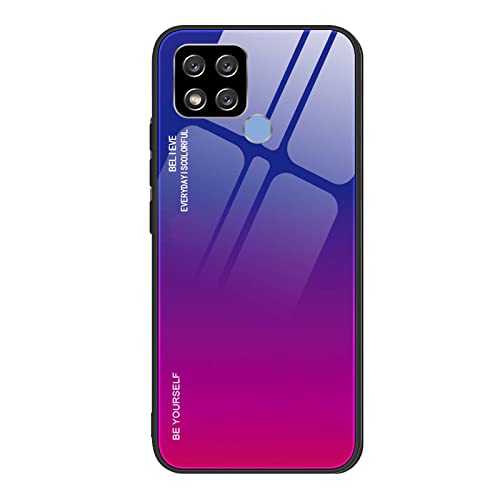 QIYIN Farbverlauf Glas Hülle für Xiaomi Redmi 10A/Xiaomi Redmi 9C/Xiaomi Redmi 9C NFC, TPU/PC Silikon Schutzhülle Bunt Panzerglas Handyhülle, Stoßfeste TPU Bumper Case (Blau Rot) von QIYIN