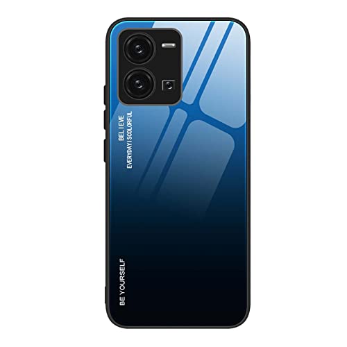 QIYIN Farbverlauf Glas Hülle für vivo X80 Lite/vivo V25 5G, TPU/PC Silikon Schutzhülle Bunt Panzerglas Handyhülle, Stoßfeste TPU Bumper Case (Elegantes Blau) von QIYIN