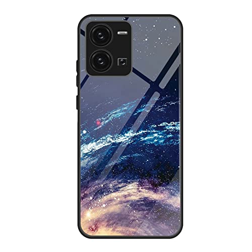 QIYIN Farbverlauf Glas Hülle für vivo X80 Lite/vivo V25 5G, TPU/PC Silikon Schutzhülle Bunt Panzerglas Handyhülle, Stoßfeste TPU Bumper Case (Galaxis) von QIYIN
