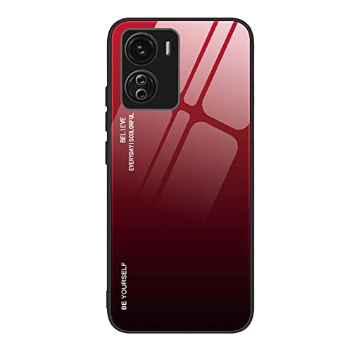 QIYIN Farbverlauf Glas Hülle für vivo Y16, TPU/PC Silikon Schutzhülle Bunt Panzerglas Handyhülle, Stoßfeste TPU Bumper Case (Flammenrot) von QIYIN