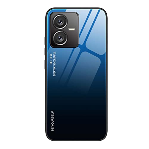 QIYIN Farbverlauf Glas Hülle für vivo Y22s/vivo Y22, TPU/PC Silikon Schutzhülle Bunt Panzerglas Handyhülle, Stoßfeste TPU Bumper Case (Elegantes Blau) von QIYIN