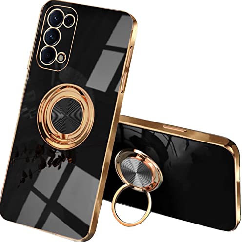 QIYIN Handyhülle für Oppo Find X3 Lite, Ultradünne Stoßfeste Schutzhülle für Damen, Bunt Silikon Case, Schützen Sie die Kamera Stoßstange Hülle mit Ringständer (Schwarz) von QIYIN