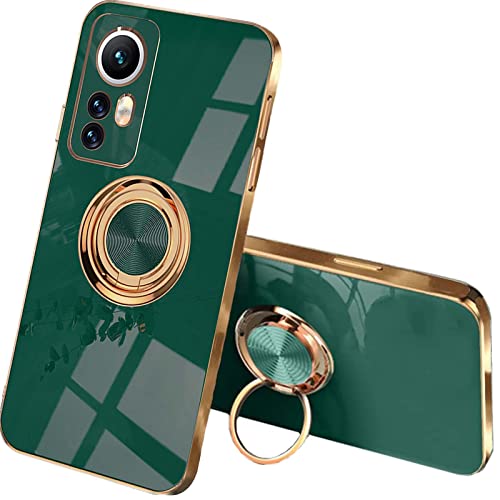 QIYIN Handyhülle für Xiaomi 12 Lite, Ultradünne Stoßfeste Schutzhülle für Damen, Bunt Silikon Case, Schützen Sie die Kamera Stoßstange Hülle mit Ringständer (Dunkel Grün) von QIYIN