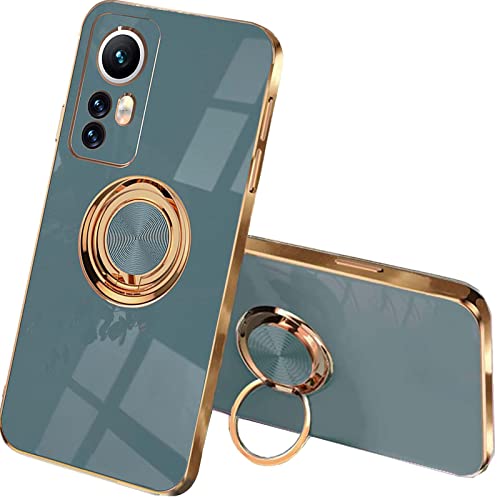 QIYIN Handyhülle für Xiaomi 12 Lite, Ultradünne Stoßfeste Schutzhülle für Damen, Bunt Silikon Case, Schützen Sie die Kamera Stoßstange Hülle mit Ringständer (Grau) von QIYIN