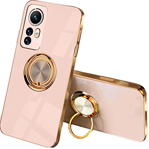 QIYIN Handyhülle für Xiaomi 12 Lite, Ultradünne Stoßfeste Schutzhülle für Damen, Bunt Silikon Case, Schützen Sie die Kamera Stoßstange Hülle mit Ringständer (Rosa) von QIYIN