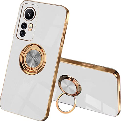 QIYIN Handyhülle für Xiaomi 12 Lite, Ultradünne Stoßfeste Schutzhülle für Damen, Bunt Silikon Case, Schützen Sie die Kamera Stoßstange Hülle mit Ringständer (Weiß) von QIYIN