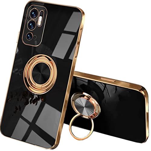 QIYIN Handyhülle für Xiaomi Redmi Note 10 5G/Poco M3 Pro 5G, Ultradünne Stoßfeste Schutzhülle für Damen, Bunt Silikon Case, Schützen Sie die Kamera Stoßstange Hülle mit Ringständer (Schwarz) von QIYIN