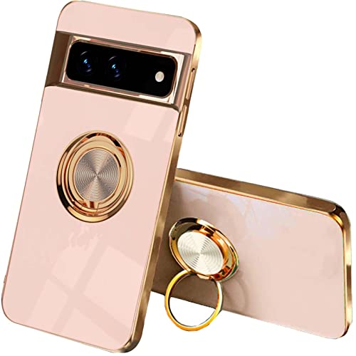 QIYIN Hülle für Google Pixel 7 Pro, Zweilagig Soft Bunt Silikon Handyhülle mit 360 Grad Ring Halter Schutzhülle TPU Schock Stoßfester Stoßfänger Schöne Dünn Case (Rosa) von QIYIN