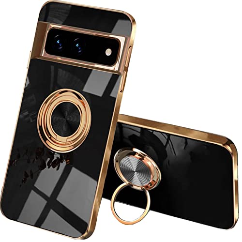 QIYIN Hülle für Google Pixel 7 Pro, Zweilagig Soft Bunt Silikon Handyhülle mit 360 Grad Ring Halter Schutzhülle TPU Schock Stoßfester Stoßfänger Schöne Dünn Case (Schwarz) von IYVYI