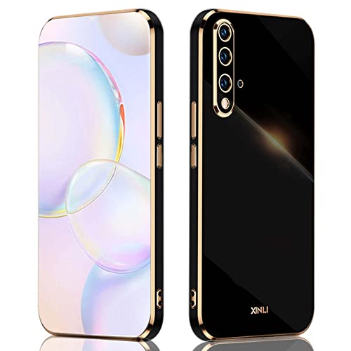 QIYIN Hülle für Huawei nova 5T/Honor 20, Schlanke Farbe Silikonhülle für Damen, Goldrahmen Bumper Shell Stoßfeste Handyhülle, Weiche Case Zum Schutz der Kamera (Schwarz) von QIYIN