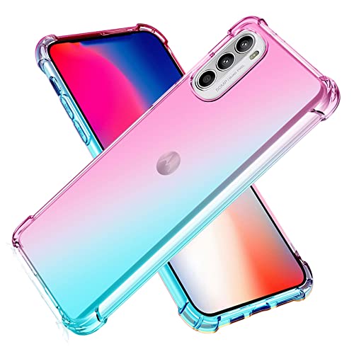 QIYIN Hülle für Motorola Moto G52/Motorola Moto G72, Farbe TPU Silikon Handyhülle Transparentes HD Schutzhülle Stoßfeste Bumper Case (Rosa+Grün) von QIYIN